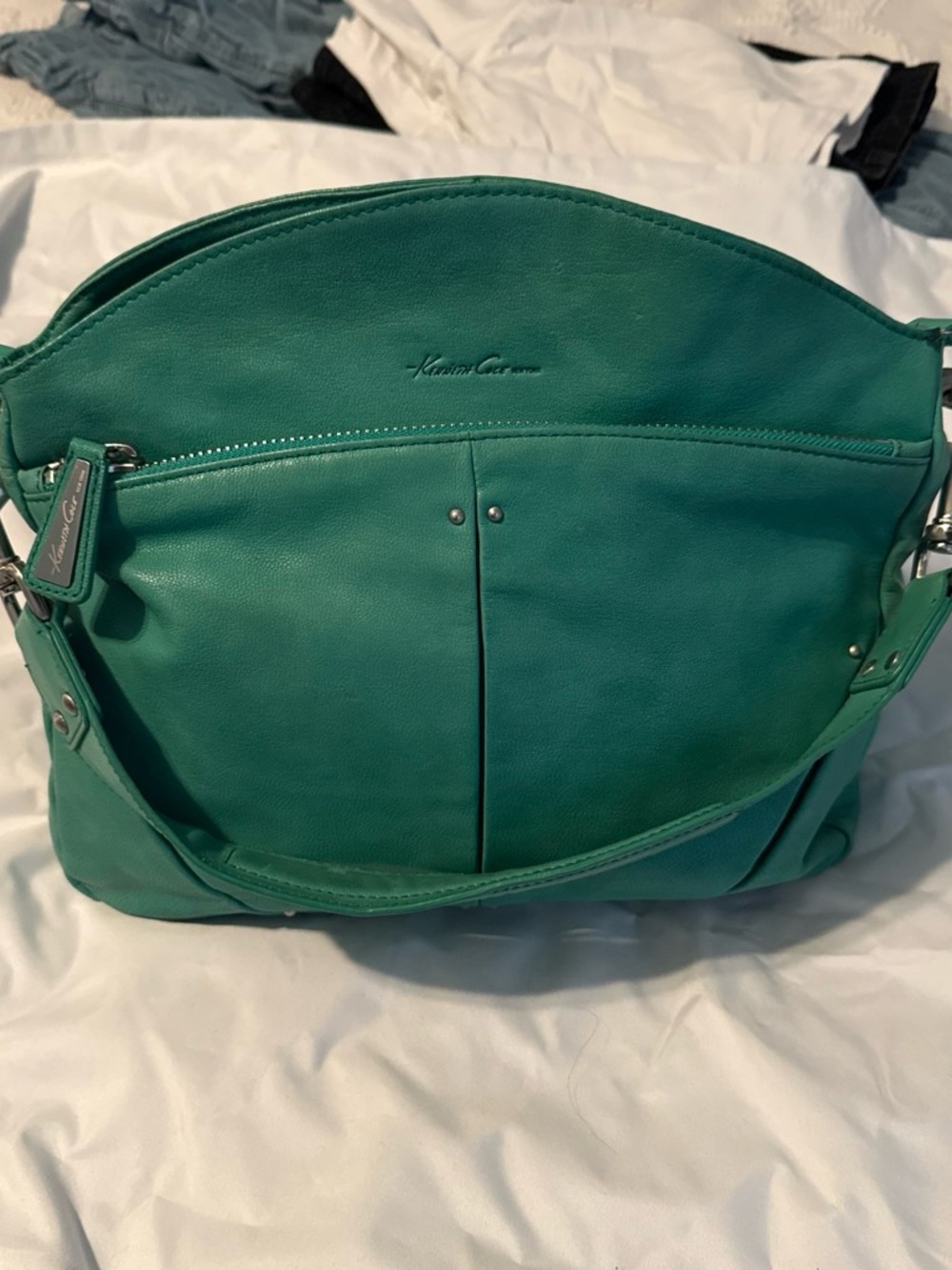 Kenneth Cole Teal Green Leather Shoulder Bag